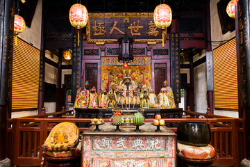 Wall Mural - Kaohsiung, Taiwan- August 19, 2024: The main hall of the Martial God Temple in Tainan, Taiwan, enshrined statues of Guan Sheng Di Jun.
