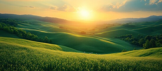 Wall Mural - Golden Hour over Rolling Hills