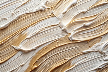 Wall Mural - Abstract texture created with dynamic strokes of white and beige paint on surface