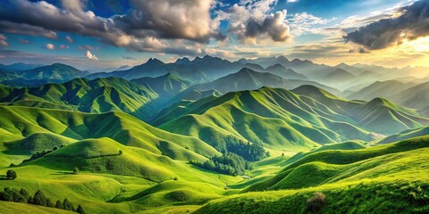 Abstract wallpaper of mountains and green hills