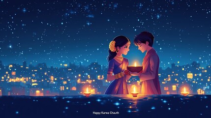 Creative card and poster banner for Karwa Chauth or Karwa Chauth Poojan with nice background