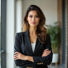 Sticker - Business woman standing with stylish pose high quality AI Generative Image