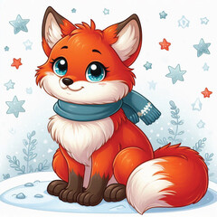 Sticker - Cute Fox Vector Cartoon illustration