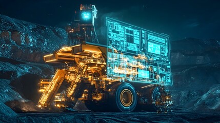 Wall Mural - holographic visualization showcasing the of intelligence in predictive maintenance for mining equipm
