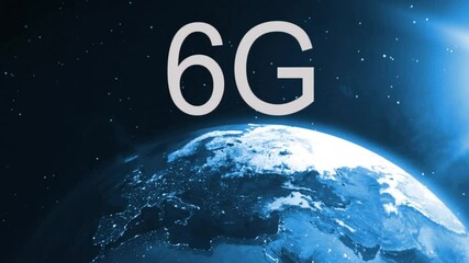 Wall Mural - 6g text over animation of earth from space with stars in background