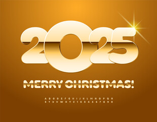 Wall Mural - Vector Golden Greeting Merry Christmas 2025! Modern Stylish Font. Chic Alphabet Letters and Numbers set.