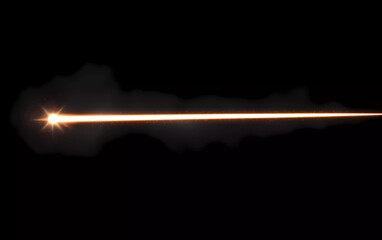 white laser beam on isolated dark background. 