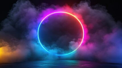 Poster - Abstract Neon Circle with Smoke and Glowing Colors