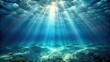 © methinee - Aerial misty ocean depths backdrop with light rays filtering through