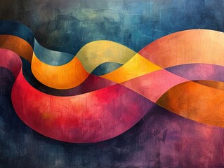 Wall Mural - Abstract colorful wavy lines on a textured background.