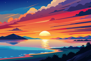 Wall Mural - Background of a beautiful sunset on the ocean beach