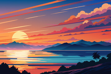 Wall Mural - Background of a beautiful sunset on the ocean beach