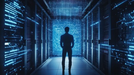 A Man Standing in the Midst of Technology