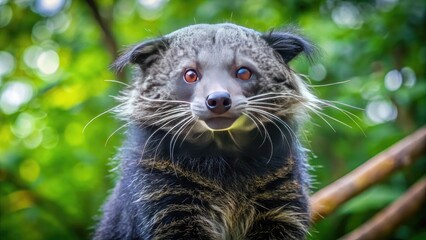 Wildlife Photo Of A Bearcat Or Binturong Standing On Its Hind Legs, Looking Towards The Camera With A Curious Expression.