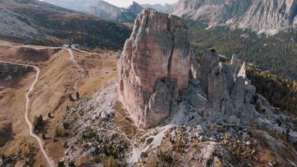 Wall Mural - Aerial view of mountain peaks during sunrise in the Dolomites, Italy