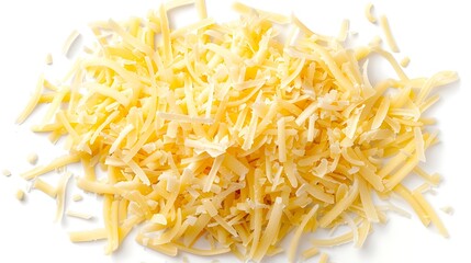 Pile of grated cheese isolated on white background