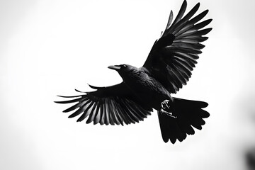 Wall Mural - Beautiful black raven, crow in flight isolated on white background