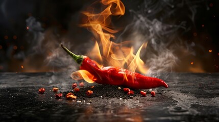 Wall Mural - Burning red hot chili pepper