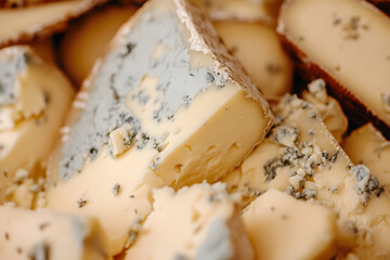 Wall Mural - Blue cheese- dor blue or roquefort on a wooden board  commercial advertising photo