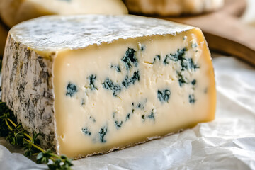 Canvas Print - Blue cheese- dor blue or roquefort on a wooden board  commercial advertising photo