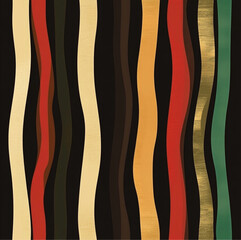 linear vector stripes, various patterns, red orange, gold, hunter green, beige and light green on a black background