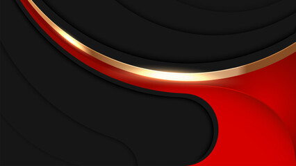 Wall Mural - Luxury black red banner background. Elegant red and black backdrop with golden wavy line.