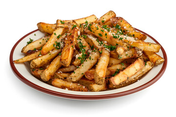 Sticker - Garlic Parmesean French Fries on white plate, Isolated on White Background