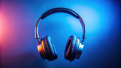 Wall Mural - aesthetic headphones on blue background with asymmetrical arrangement