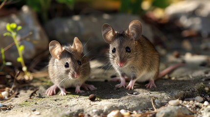 Sticker - Two Adorable Mice in a Garden Setting