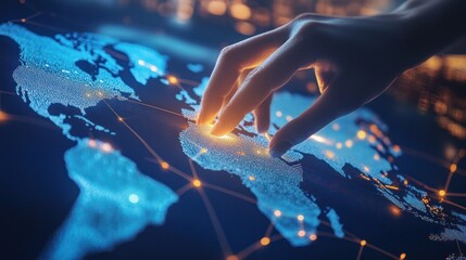 Wall Mural - Global Connectivity: A Hand Interacting with a Digital World Map