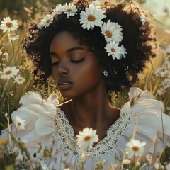 an image of a black woman in a meadow using these images