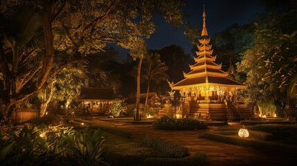 Wall Mural - A large golden building with a tall tower and a large fountain in front of it