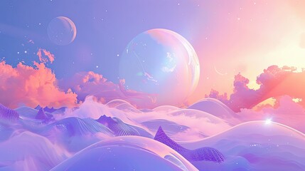 Wall Mural - Wallpaper featuring geometric shapes and organic forms in gradient luminous sky