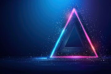 Wall Mural - Glowing neon triangle with sparkling particles on dark background