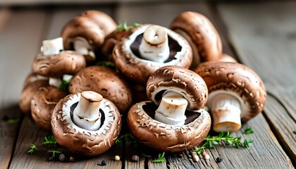 Rustic display of fresh shiitake mushrooms on a wooden table, highlighting organic food and natural textures with ample copy space