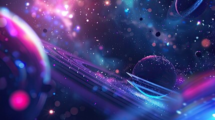 Sticker - Cosmic background of floating rings and stars under swirling nebulas and space