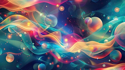 Abstract wallpaper of geometric shapes and organic forms in dynamic light gradients