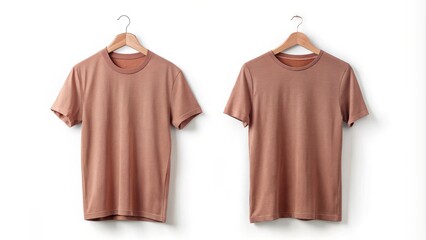 a blank unisex short sleeve tee in comfort colors' 1717 heather clay hue is showcased on a hanger,