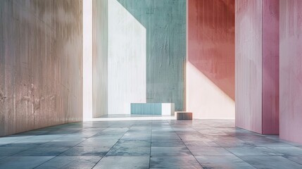 Wall Mural - Minimalist wallpaper of intersecting lines and shapes in pastel colors with soft light