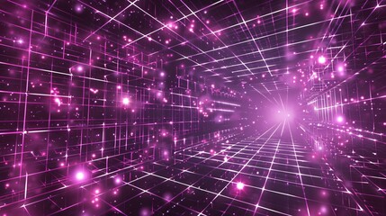 Wall Mural - Abstract Pink Grid with Glowing Lights