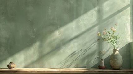 Wall Mural - Natural backdrop featuring olive and sage tones with soft light and fine textures