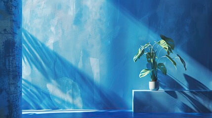 Wall Mural - Minimalist backdrop blending cobalt and sky blue with fine textures and soft lighting effects