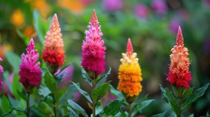 Wall Mural - Vibrant Celosia argentea flowers bloom in Tenerife garden.