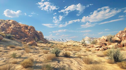 Poster - Detailed desert plateau scene with eroded rocks and clear blue sky in the background