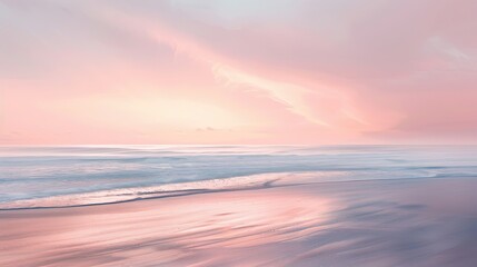 Canvas Print - Background of a peaceful beach at dawn with wet sand gentle waves and pastel sky