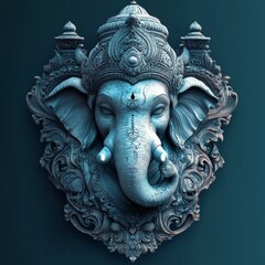 A detailed 3D rendering of the Hindu deity Ganesha, depicted in a traditional style with ornate details.