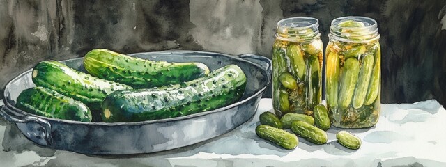 Wall Mural - A Delicious Display of Pickled Cucumbers in Artisan Jars: A Visual Treat for Food Lovers