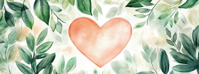 Embracing Nature: A Heartwarming Watercolor Art of Leaves and Heart Shape