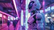 © Janthiwa - Generate a cinematic concept art of a robot standing in the middle of a futuristic city street