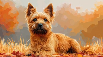 Adorable Yorkshire Terrier in Autumnal Setting